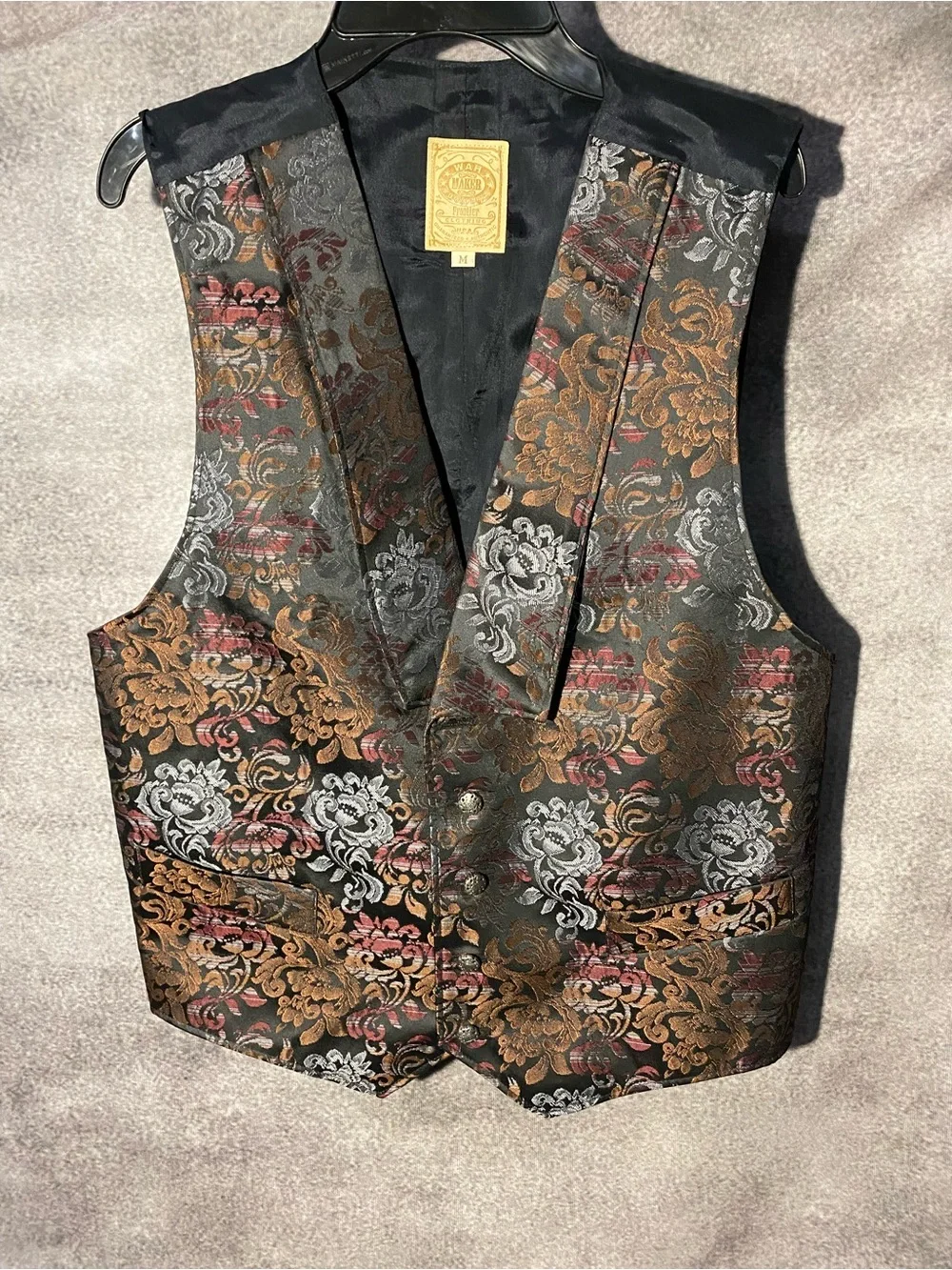 Wah Maker Frontier Brocade Tapestry Western Vest Men's M Floral USA Made